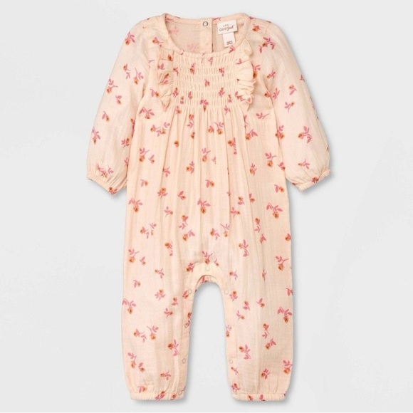Cat & Jack Peach and Pink Long Sleeve Muslin Romper - Picture 1 of 7
